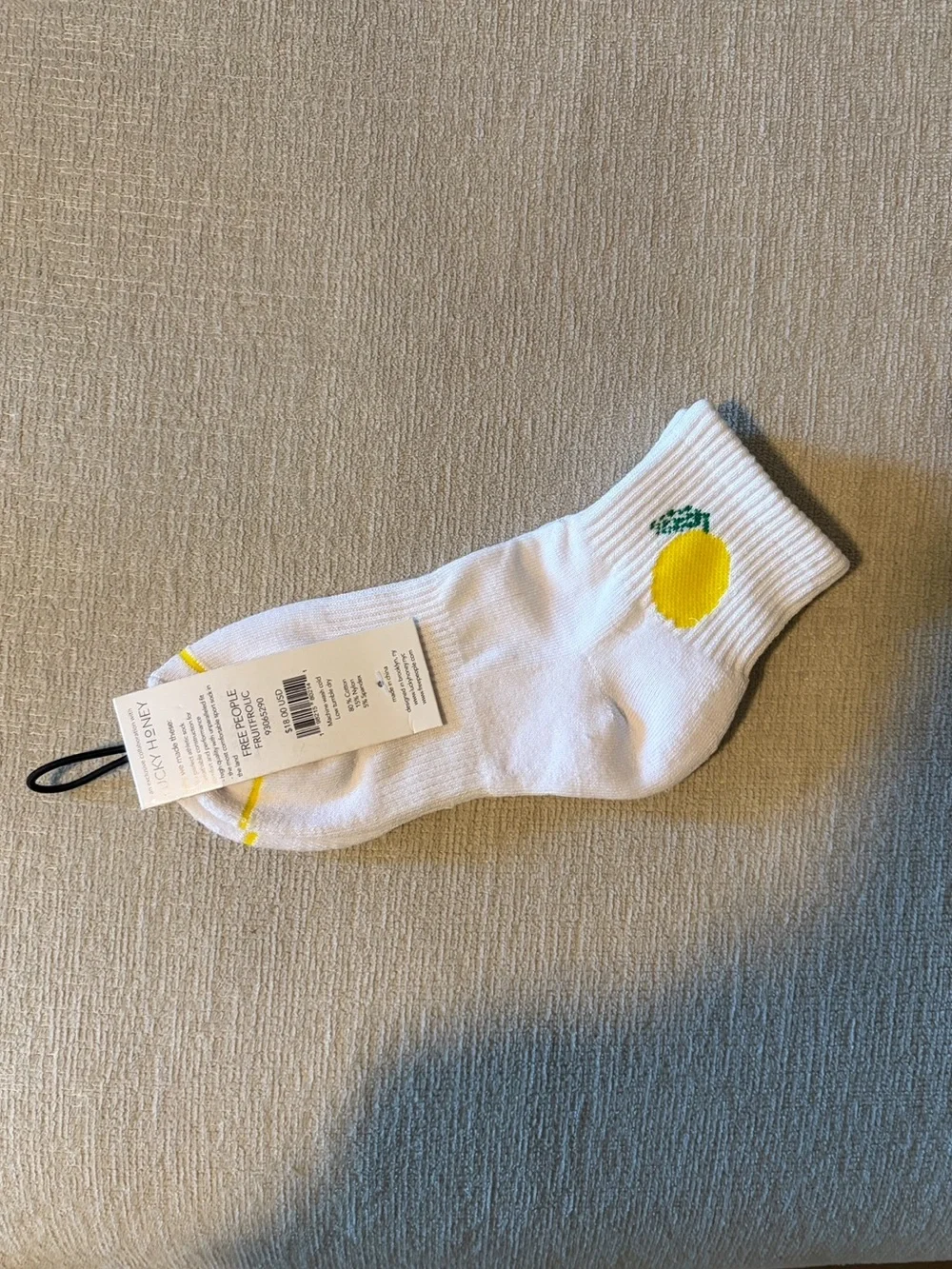 Free People Fruity Frolic Lemon Ankle Socks White Crew Retro Movement NEW NWT